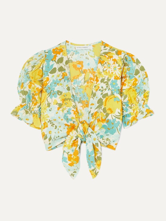Anthropologie Tops - Anthropologie Faithfull the Brand 100% Linen Floral Tie-Front Blouse